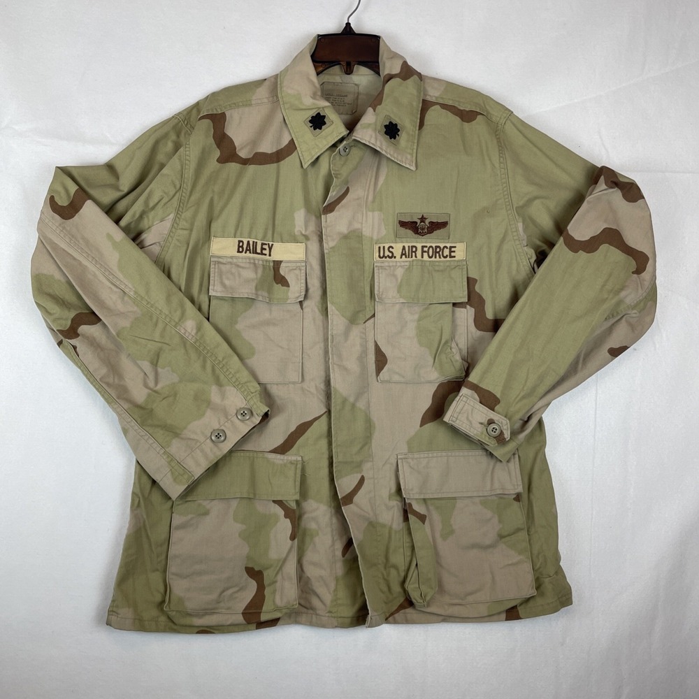 US AIR FORCE CAMO Combat Shirt Desert BDU Lt. Col Patches Size L Large EUC